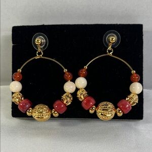 Chic Gold and Red Beaded Hoop Earrings Bohemian Bold globally-inspired aesthetic